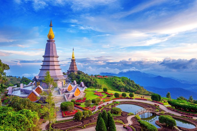 Doi Inthanon National Park - Thailand's Highest Peak - Twin Royal Stupas at Doi Inthanon: symmetry, gold, and a calm pause
